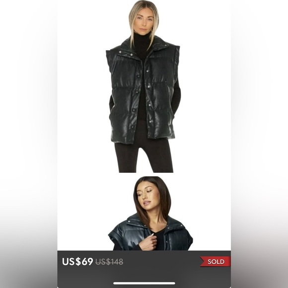 Blank NYC NWOT Easy Street puffer vest BLACK/ Dark Green. Faux leather,snaps - Picture 1 of 13